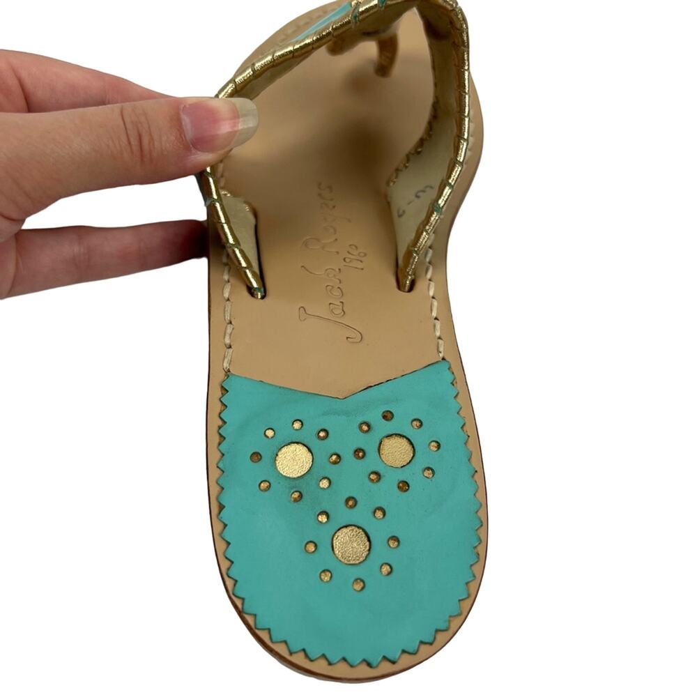 Jack Rogers Nantucket Gold Sandals 6 Caribbean Blue - Picture 4 of 9